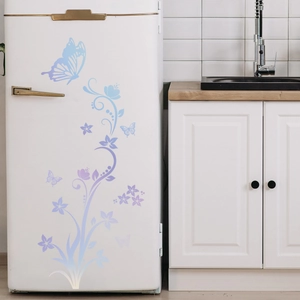 Luminous floral vine and butterfly fridge stickers with blue-purple color gradient effect