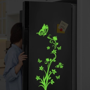 Luminous Butterfly Flower Vine Wall Stickers PVC Glow In The Dark Fridge Decals Modern Home Decor For Living Room Bedroom