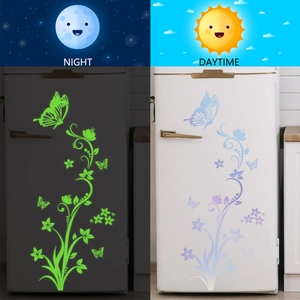 Luminous floral butterfly fridge stickers with day and night color changing effect