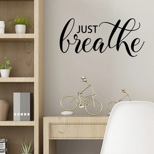 Minimalist 'JUST breathe' black art wall decal for modern living room and bedroom decor