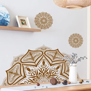 Stickers muraux lotus style mandala marron foncé pour décoration de salon bohème