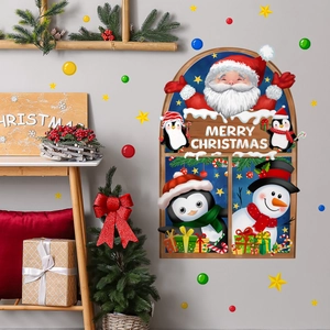 Detail of Santa Claus and snowman wall stickers with colorful star and dot decorations