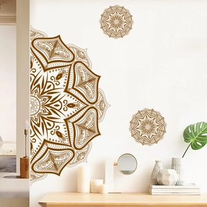 Stickers muraux mandala marron avec motifs floraux semi-circulaires et ronds décoratifs