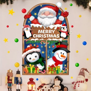 Self-adhesive Christmas wall decals featuring Santa Claus, Snowman and Penguin designs