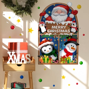 Christmas wall decal set featuring Santa, snowman, and star stickers for home holiday decor