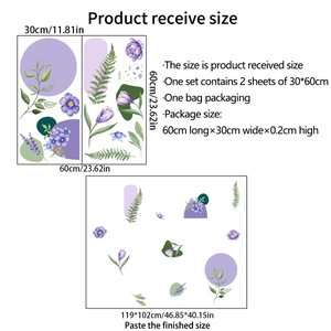 Boho-Wandsticker mit lila Pfingstrosen und Lavendel, 2-teiliges Set im 30x60cm Format
