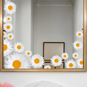 Autocollants miroir marguerites blanches et décalcomanies murales pour décor de fenêtres