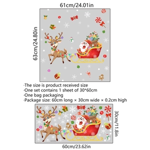Christmas window decals with Santa, reindeer and snowflakes, 30x60cm static glass stickers