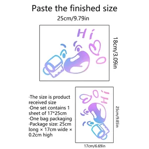 Size chart showing luminous cartoon toilet sticker dimensions and packaging specifications