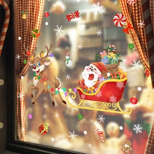 Close-up of Santa Claus and reindeer window stickers set for Christmas decoration
