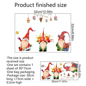 Christmas gnome wall sticker size chart showing finished dimensions 32x22cm and packaging detail