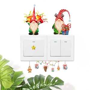 Christmas Gnome Switch Stickers PVC Cartoon Waterproof Xmas Decals For Light Switch Wall Decor