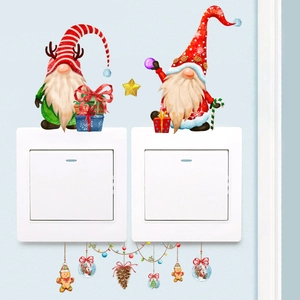 Christmas gnomes light switch stickers with stars and gifts for holiday wall decor