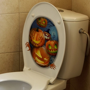 3D Jack-o'-lantern sticker for toilet lid decoration with vibrant orange pumpkins