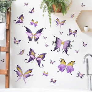Minimalist purple and gold butterfly wall stickers set for home background decoration