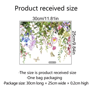 Adhesive wall sticker with flower and butterfly patterns measuring 30x25cm on white background