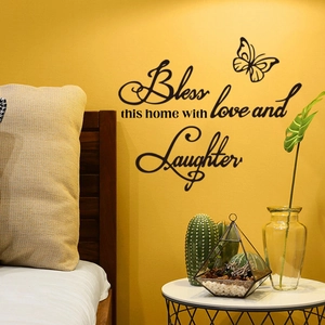 Bless this home with love and laughter wall sticker with butterflies for home decor