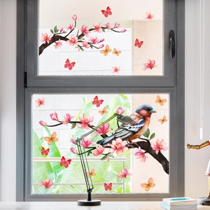 Bird Flower Butterfly Window Clings Static Cling PVC Stickers Waterproof Glass Decoration Home Decor