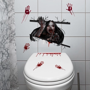 Halloween blutiger Handabdruck und weiblicher Geist Wandaufkleber für Badezimmer