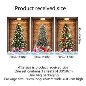 Three-piece Christmas tree wall sticker set with gift boxes, 30x50cm self-adhesive decals