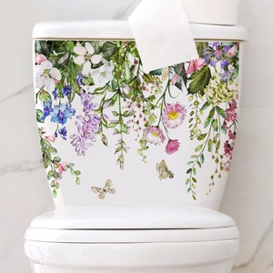 Floral wall sticker with butterflies for bathroom toilet tank and home decoration