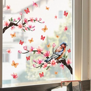 Creative static bird and butterfly floral window decals for home glass decoration