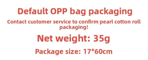 Detail of EPE foam roll packaging dimensions 17x60cm and 35g weight specifications