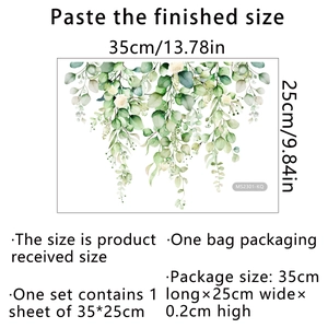 Self-adhesive green eucalyptus leaves and white flowers toilet wall sticker 35x25cm