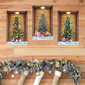 Christmas Tree Wall Stickers PVC Self Adhesive Removable Festive Brick Wall Decals For Living Room Bedroom Holiday Decoration