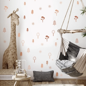 Nordic forest tree wall decals in terracotta tones for nursery and kids' bedroom decor