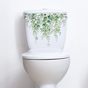 Self-adhesive eucalyptus and flower toilet sticker for bathroom wall decoration