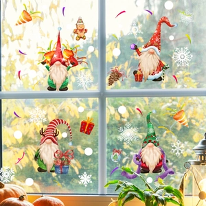 Christmas gnomes and snowflakes window decals for home holiday glass decoration