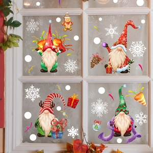 Christmas gnome and snowflake window clings for festive holiday home glass decoration