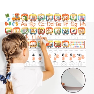 Reusable alphabet train wall sticker for kids with dry-erase surface and self-adhesive back
