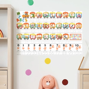 Detailed educational wall sticker featuring alphabet animals and number tracing for kids