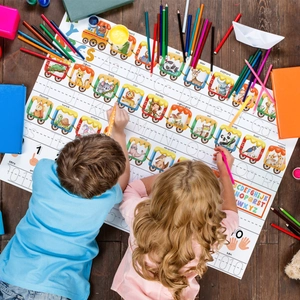 Reusable alphabet train whiteboard sticker for kids featuring animal letters and numbers