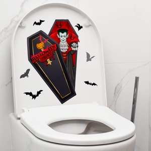 Halloween vampire and bats wall decal set for toilet lid decoration with red lettering
