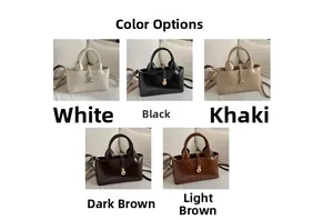 Minimalist leather shoulder bags shown in five colors: white, black, khaki, and brown shades