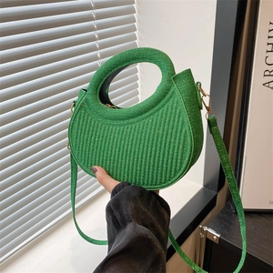 Women Glitter Sequin Handbags Hollow Out Round Handle Pleated Crescent Crossbody Shoulder Bag Evening Party Wedding Purse