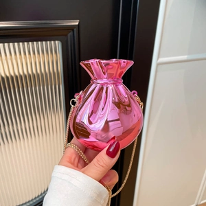 Mini Fortune Bag Shape Crossbody Bag Acrylic Mirror Metallic Glossy Chain Strap Evening Party Fashion For Women