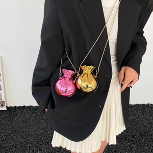 Mini acrylic money bag cross-body bag with glossy mirror finish and gold chain strap
