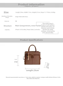 Spécifications de taille du sac à main rétro marron et aperçu des dimensions détaillées