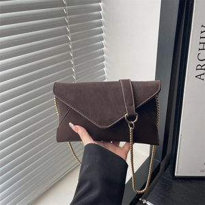 Women Envelope Crossbody Bag Frosted PU Leather Gold Chain Shoulder Bag Retro Simple Solid Color Flap Square Purse