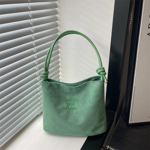 Women Suede Texture Crossbody Bag Knotted Strap Bucket Handbag Retro Fashion Classic Letter Print Commuter