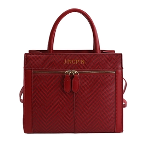 Retro red crossbody handbag for women with herringbone woven texture and dual handles