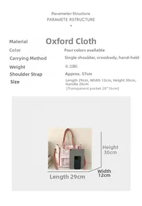 Detailed size guide and specifications for Oxford cloth itabag with floral texture