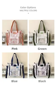 Detail view of cross-body canvas bags in four colors with traditional ink-wash print