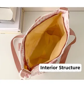 Top view of pink tote bag showing spacious internal structure with yellow lining