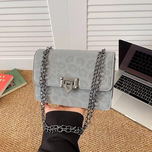 Borsa A Tracolla Con Catena Leopardata Da Donna Pelle PU Texture Scamosciata Piccola Borsa Quadrata Retro Moda