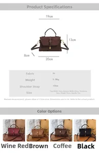 Dettagli della mini borsa in pelle PU con specifiche di peso e dimensioni della tracolla